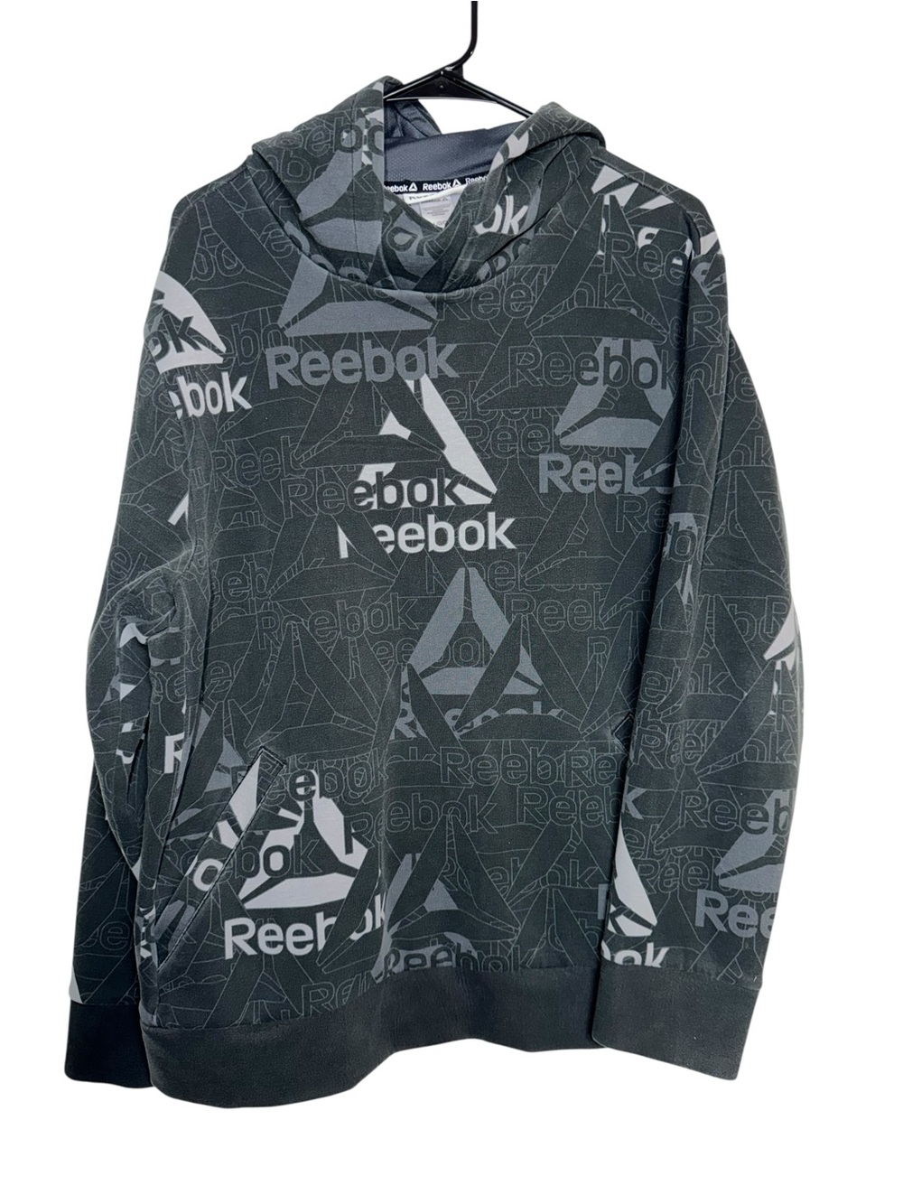 Reebok Men's Black & Gray Allover Logo Hoodie